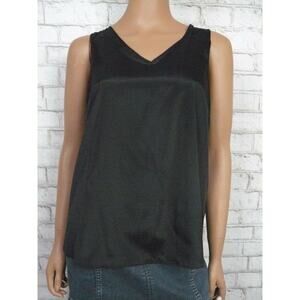 $80 LAUREN Ralph Lauren Black Satin Pleated Back Vneck Blouse 2 NWT